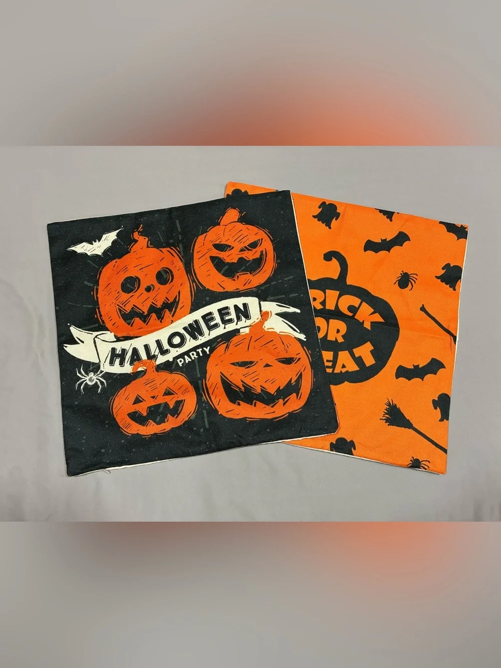 Halloween Party pillow covers - Orange & Black Pumpkin Design covers only new